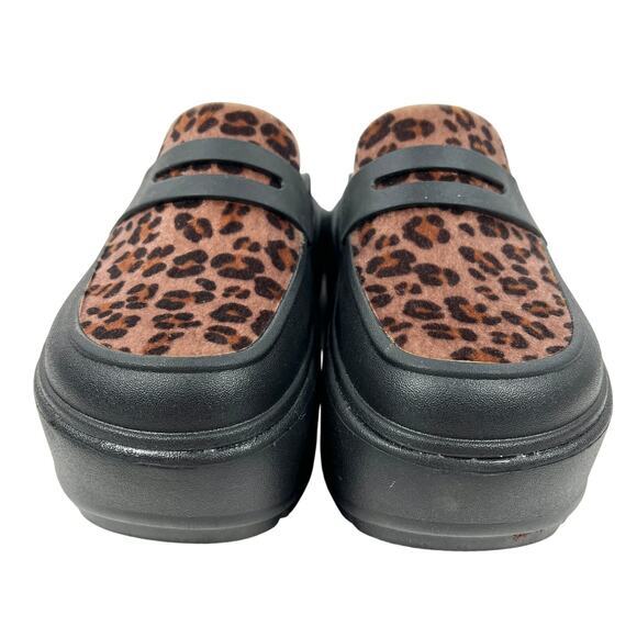 Crocs Stomp Leopard Loafer Platform Shoes W8/M6 Comfort Slip On Black Brown - Picture 7 of 9